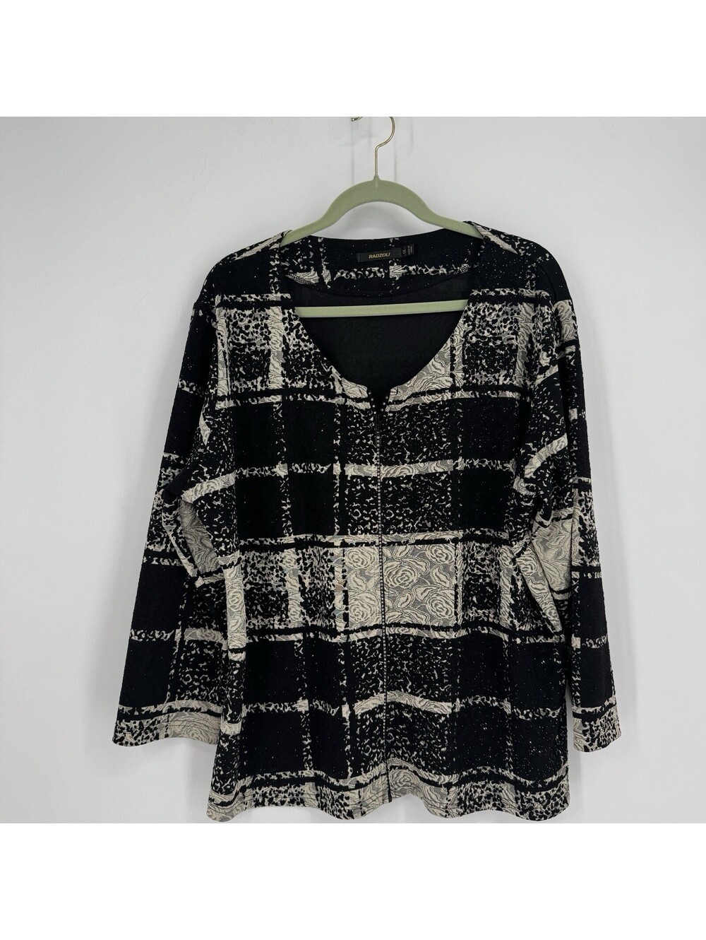Radzoli jacket womens 1x check plaid full zip plus artsy art to wear fall work